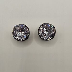 Pair 9/16" 14mm Black Screw Fit Ear Gauges Tunnels Clear Crystal CZ